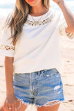 Lace Crochet Crew Neck Casual T Shirt