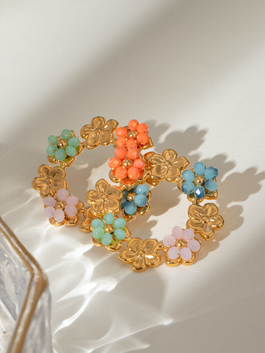 Synthetic Crystal Stainless Steel Flower Earrings - felvior