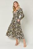 Double Take Full Size Tie Back Flounce Sleeve Dress - felvior