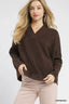Umgee V-Neck Sweater with Wide Trim Detail
