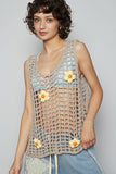 POL Flower Crochet Scoop Neck Sleeveless Knit Cover Up - felvior