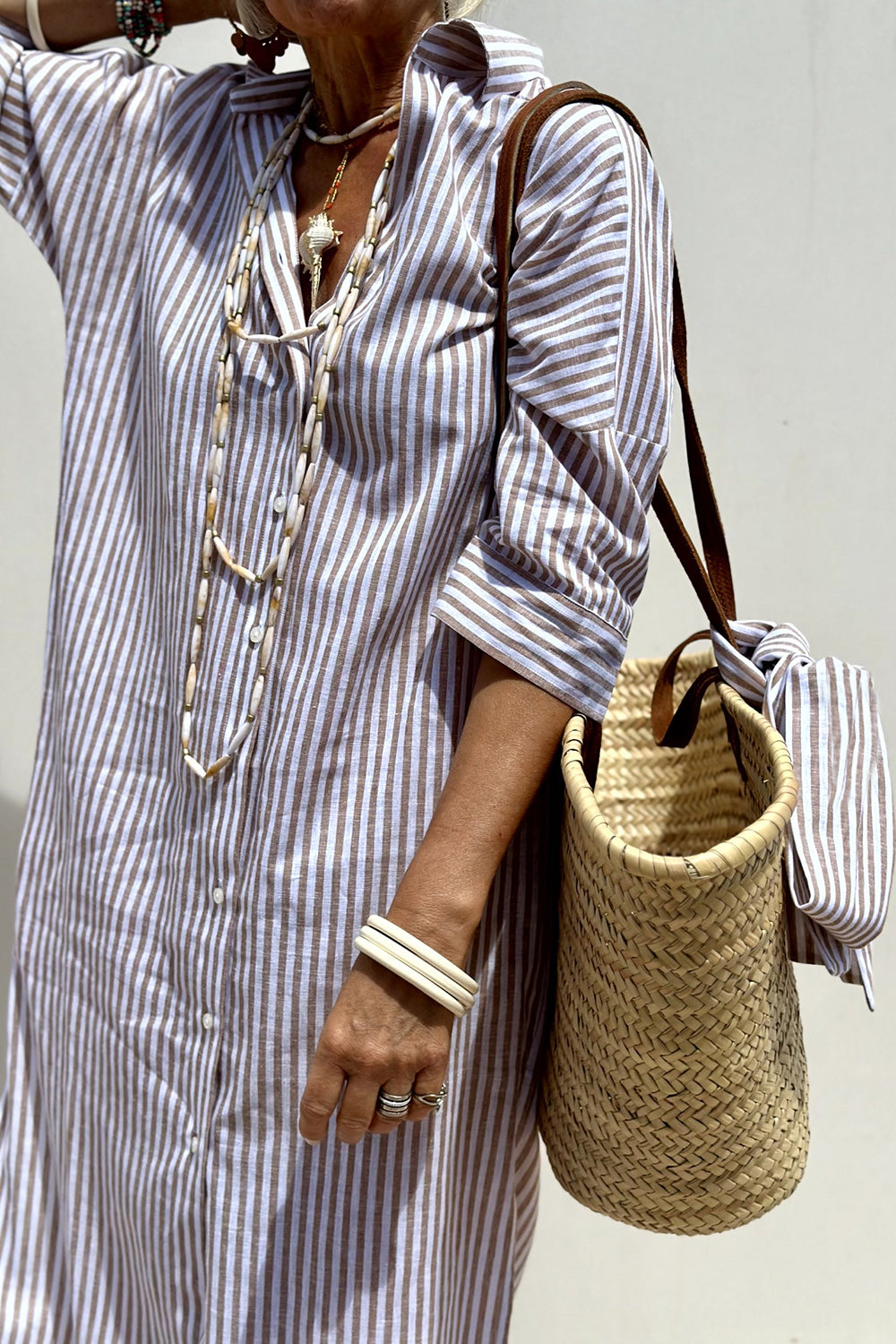 Tied Button Up Three-Quarter Sleeve Dress - felvior