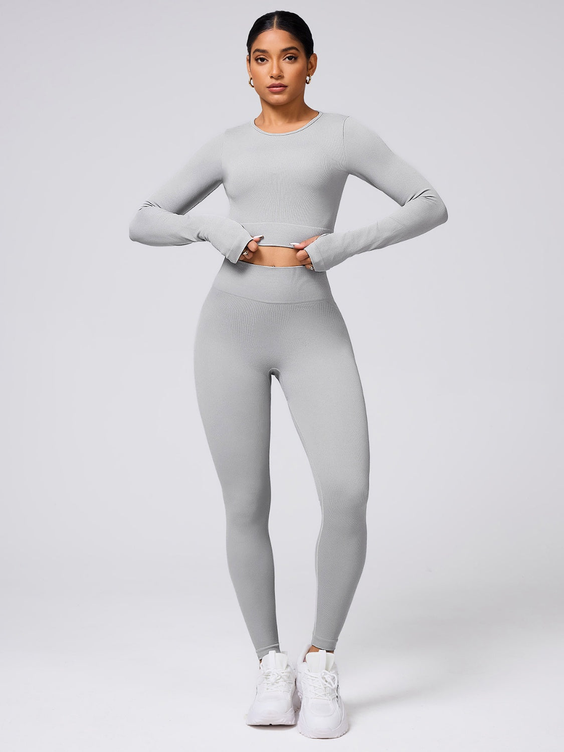 Back Crisscross Round Neck Long Sleeve Top and Leggings Active Set - felvior