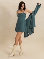 Tie Shoulder Mini Dress and Long Sleeve Top Set