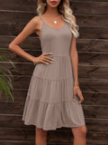 Spaghetti Strap V-Neck Tiered Dress - felvior