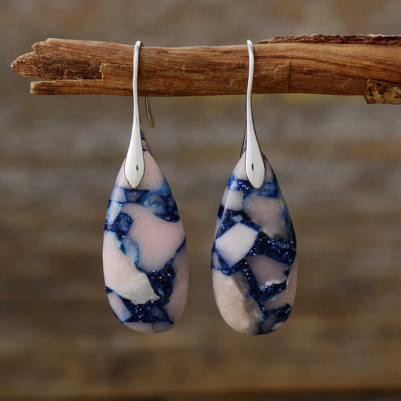 Teardrop Shape Natural Stone Dangle Earrings - felvior