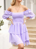 Smocked Square Neck Layered Dress - felvior