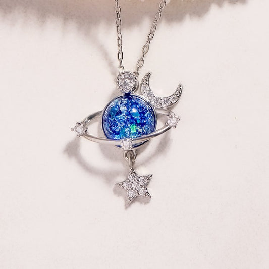 Starry Sky Inlaid Zircon Moon Star Necklace - felvior