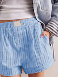 Striped Elastic Waist Shorts - felvior