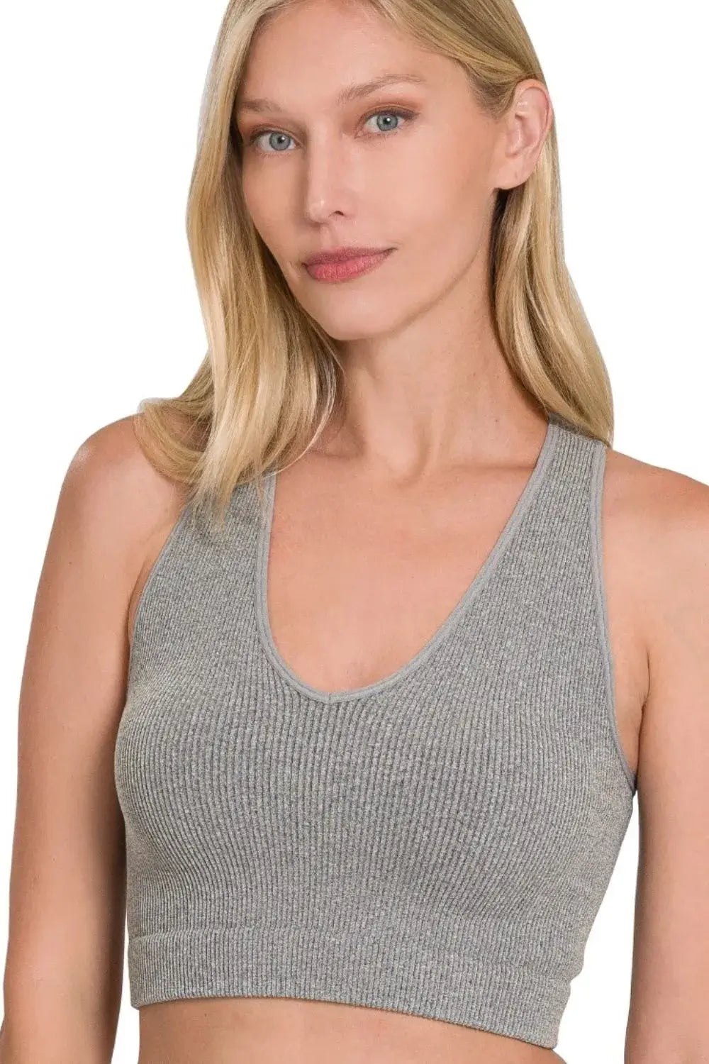 Zenana Seamless Ribbed Cropped Racerback Tank Top