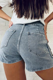 Studded Acid Wash Denim Shorts - felvior