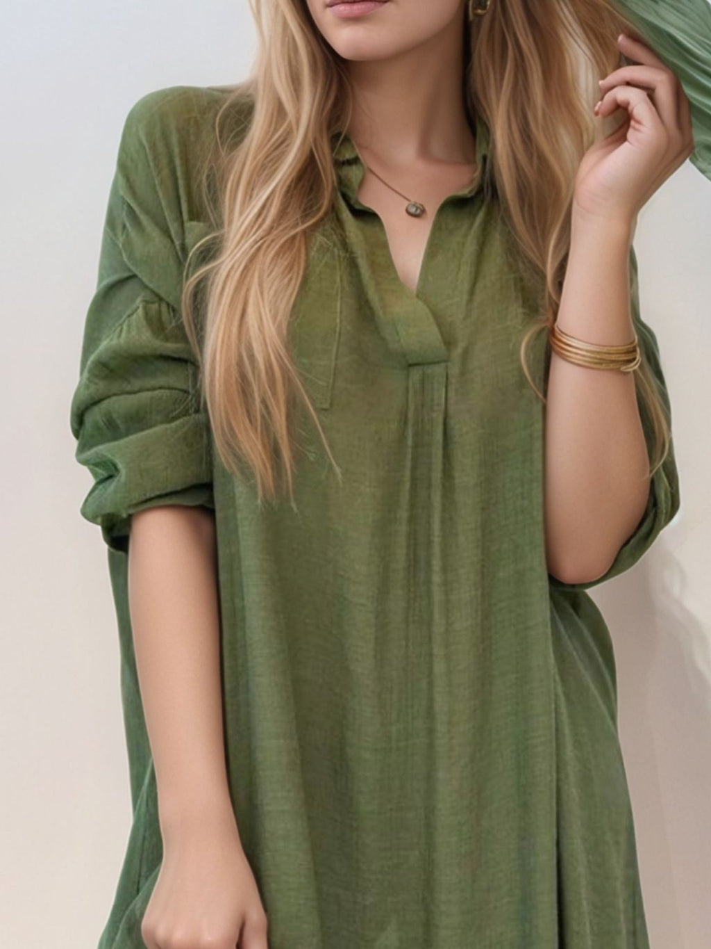 Full Size Side Slit Roll-Tab Sleeve Mini Shirt Dress Plus Size