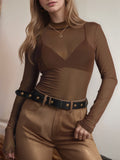 Mock Neck Long Sleeve Sheer Top