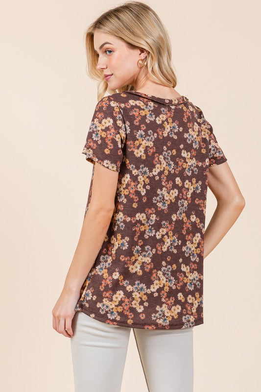 BOMBOM Lightweight Floral Round Neck Short Sleeve T-Shirt