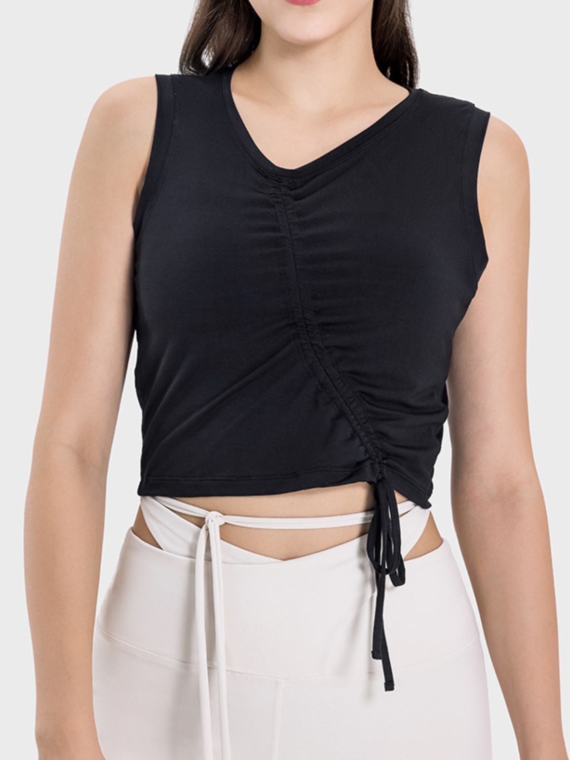 Millennia Drawstring Ruched Wide Strap Active Tank - felvior