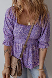 Printed Square Neck Half Sleeve Blouse - felvior