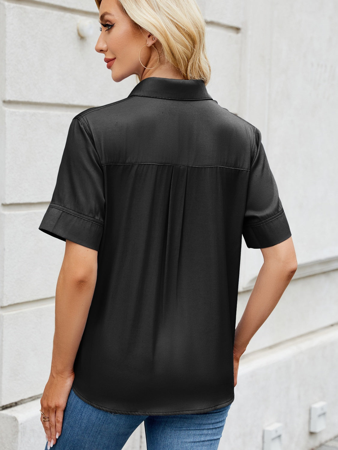 Collared Neck Short Sleeve Shirt - felvior