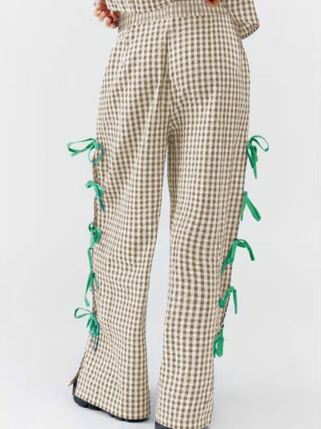 Side Tied Plaid Pants - felvior