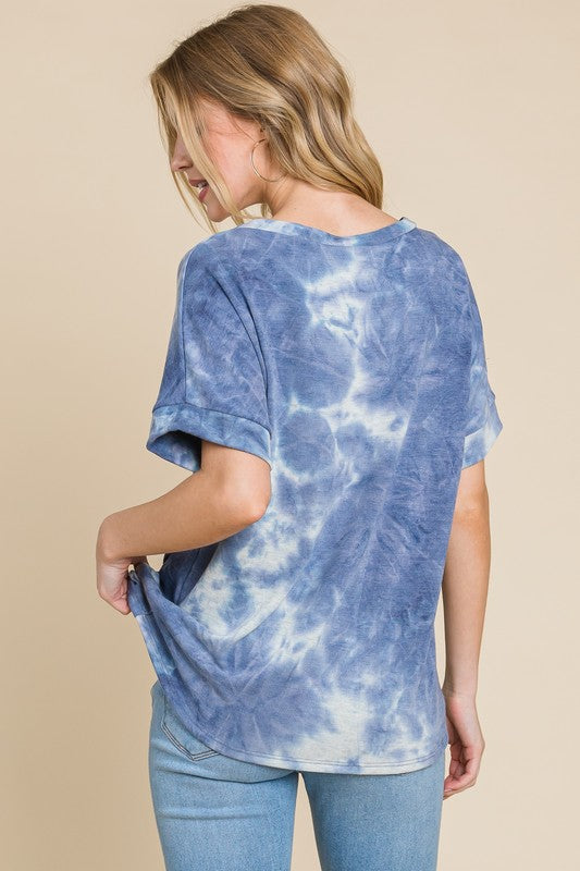 BOMBOM Tie-Dye Round Neck Short Sleeve T-Shirt