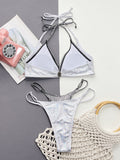 Faux Layered Halter Neck Two-Piece Bikini Set - felvior