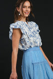 Umgee Full Size Two Tone Boxy Cut Floral Print Blouse Plus Size