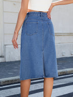 Slit Back Midi Denim Skirt