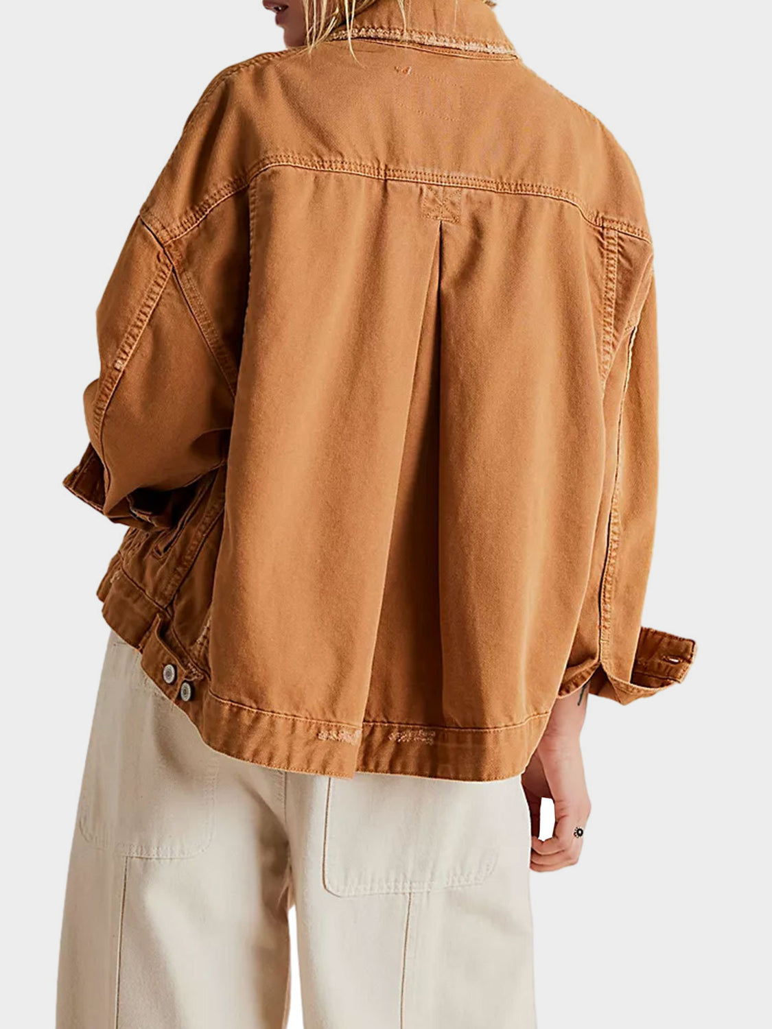 Button Up Drop Shoulder Denim Jacket - felvior