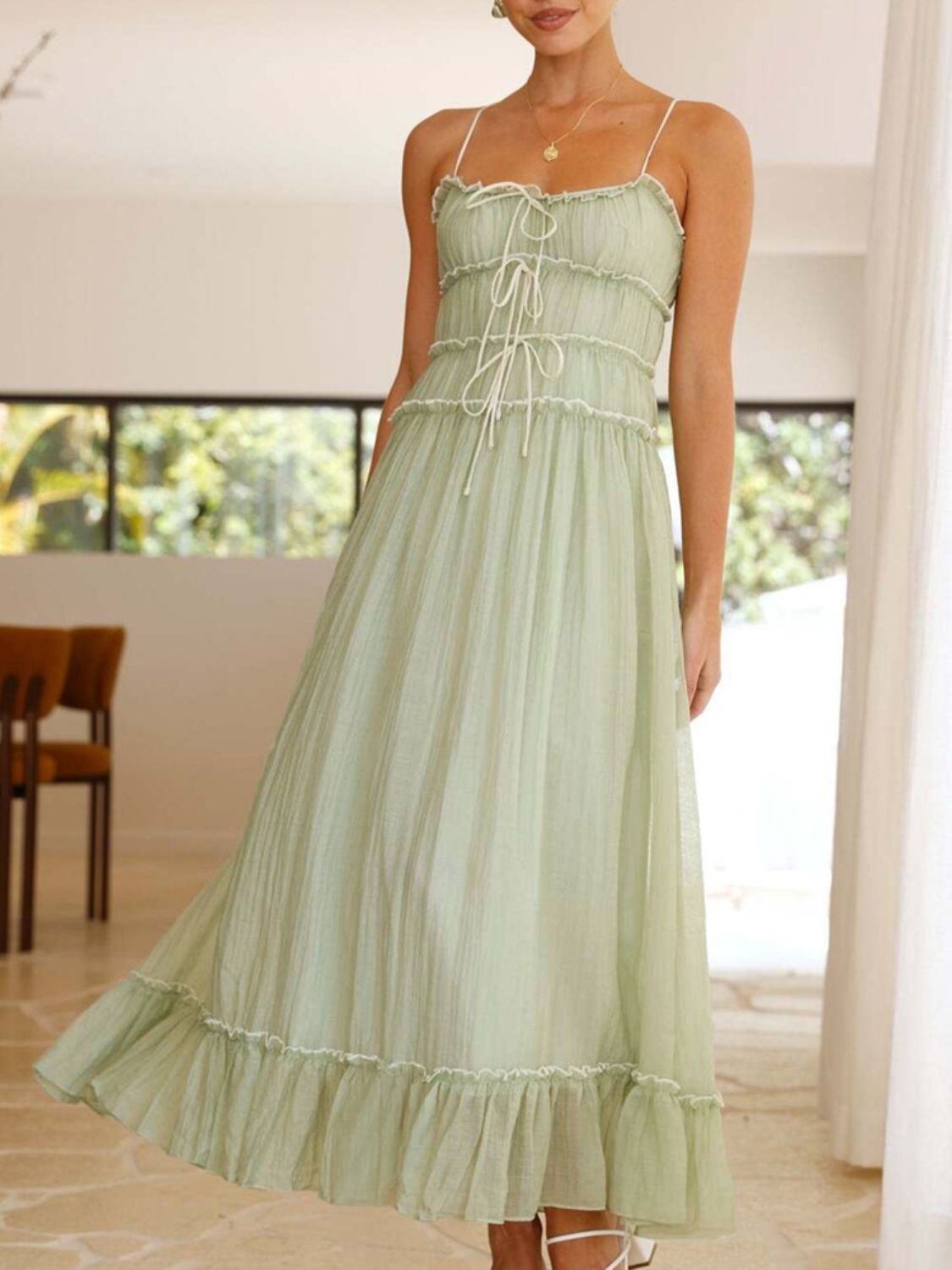 Devine Frill Ruffled Hem Midi Cami Dress - felvior