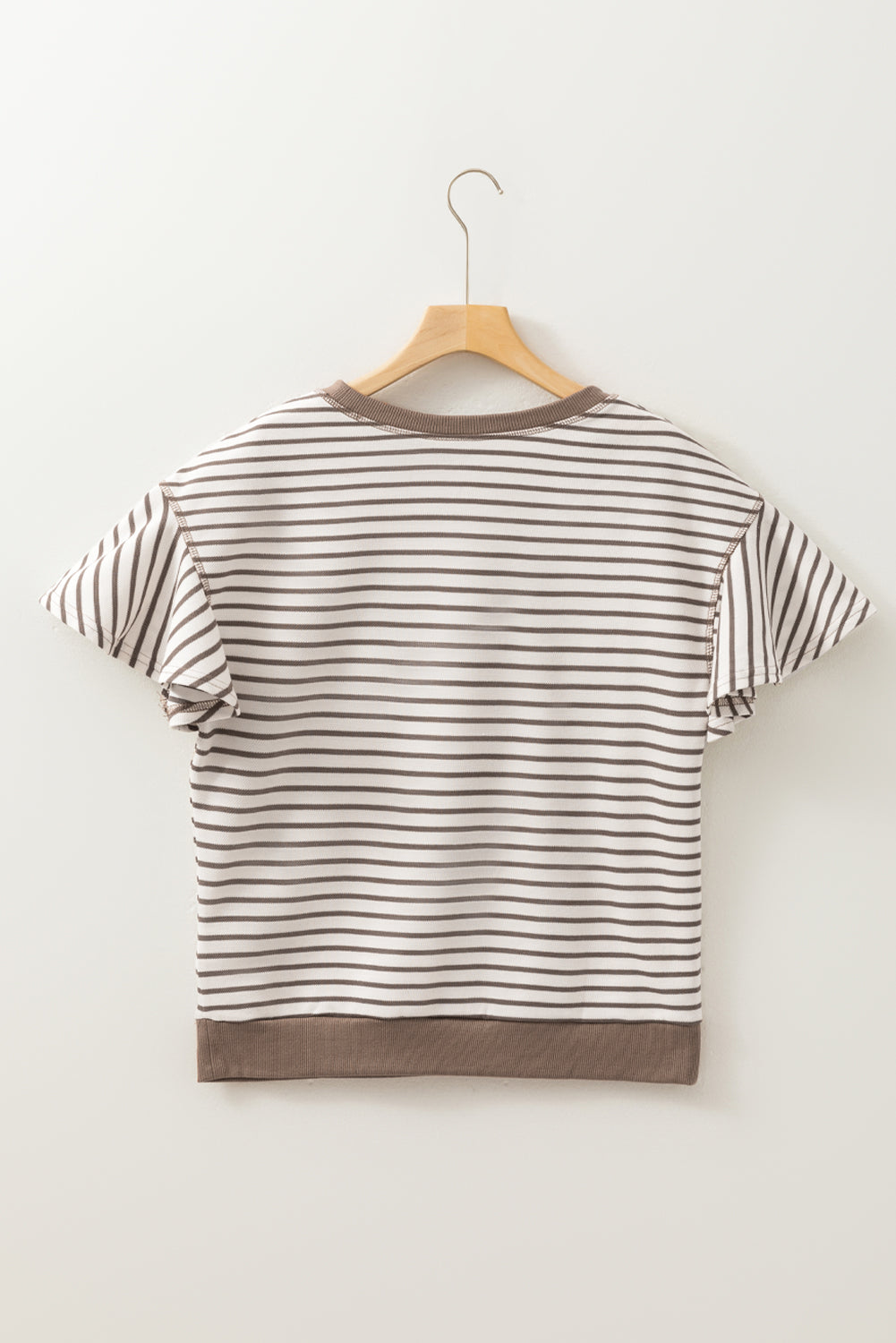 Contrast Striped Ruffle Short Sleeve Top - felvior
