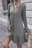 Ivy Lane V-Neck Flounce Sleeve Ruffle Hem Mini Dress - felvior