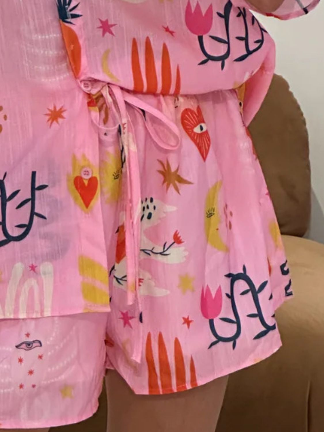Printed Button Down Shirt and Shorts Set - felvior