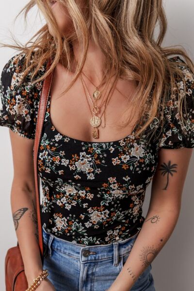 Printed Scoop Neck Short Sleeve Bodysuit Hauptbild