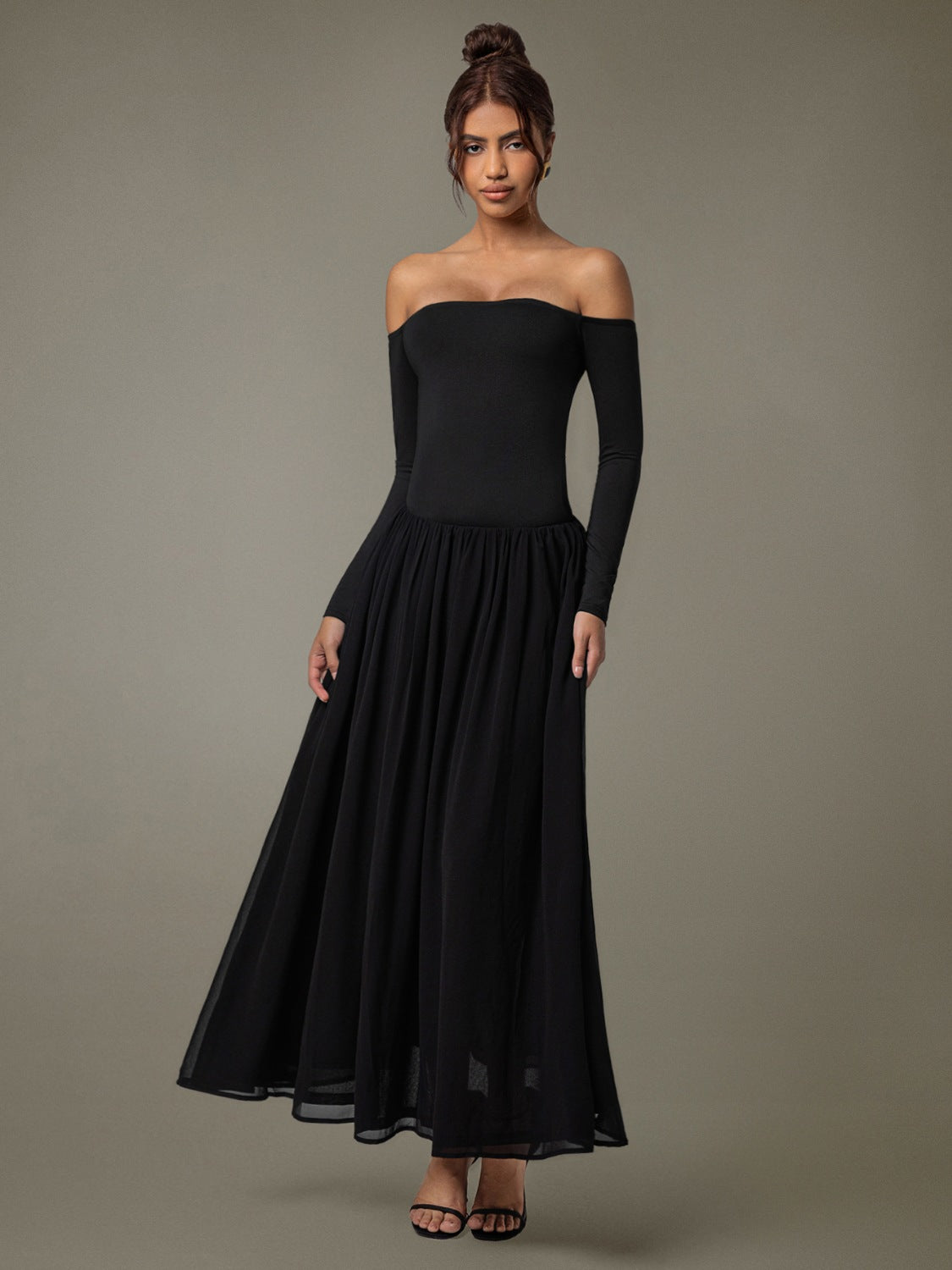 Off Shoulder Long Sleeve Maxi Dress - felvior