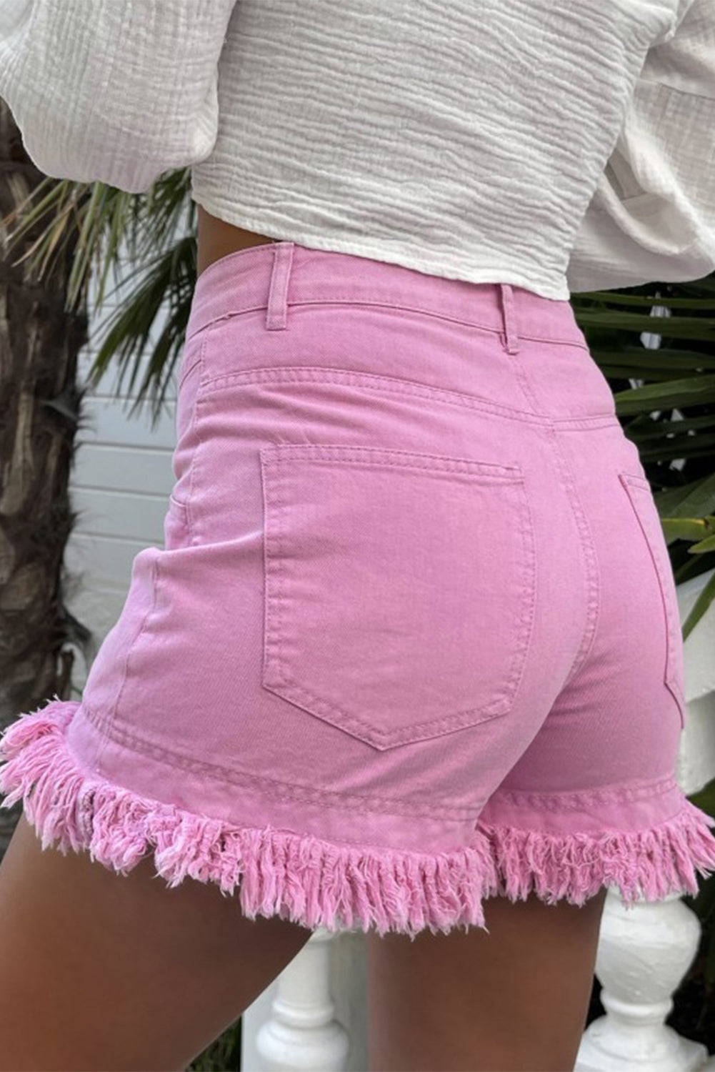 Raw Hem High Waist Denim Shorts - felvior