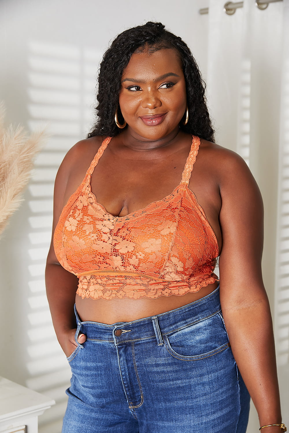 JadyK Juliette Full Size Crisscross Lace Bralette - felvior