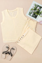 Solid Color Tank Top and Smocked Waist Pants Set