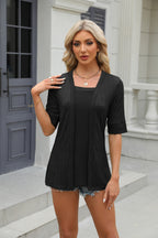 Texture Square Neck Short Sleeve Blouse