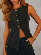 Button Down Denim Vest