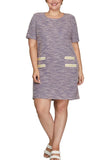 She + Sky Full Size Short Sleeve Pearl Studded Trim Knit Tweed Dress Plus Size - felvior