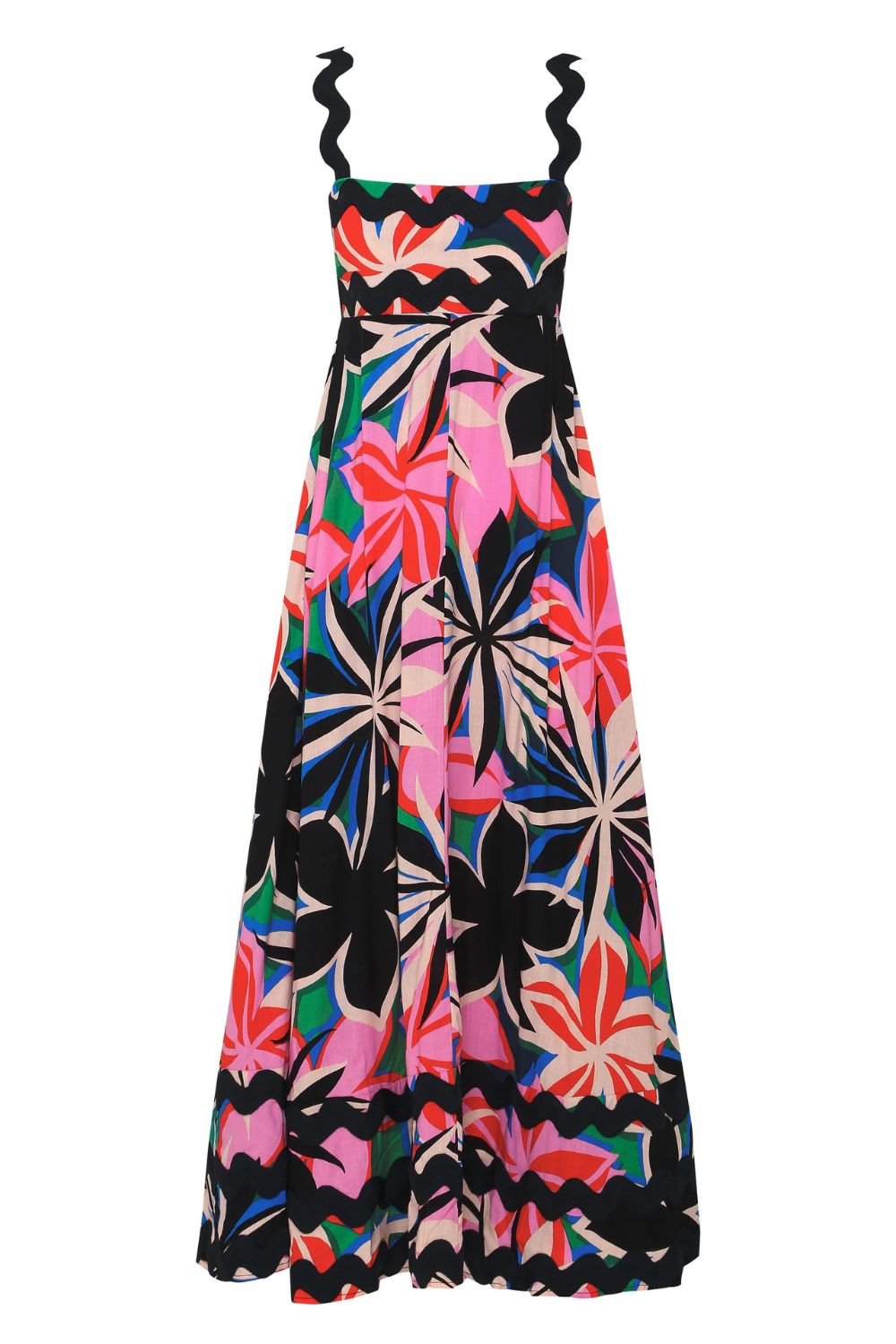 Printed Square Neck Wide Strap Dress - felvior
