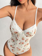 Lace Detail Crisscross Back Spaghetti Strap Bodysuit