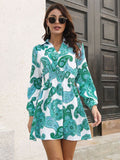 Paisley Print Johnny Collar Smocked Dress - felvior