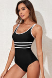 Contrast Trim Scoop Neck One-Piece Swimwear - felvior