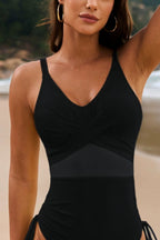 Drawstring Ruched V-Neck One-Piece Swimwear
