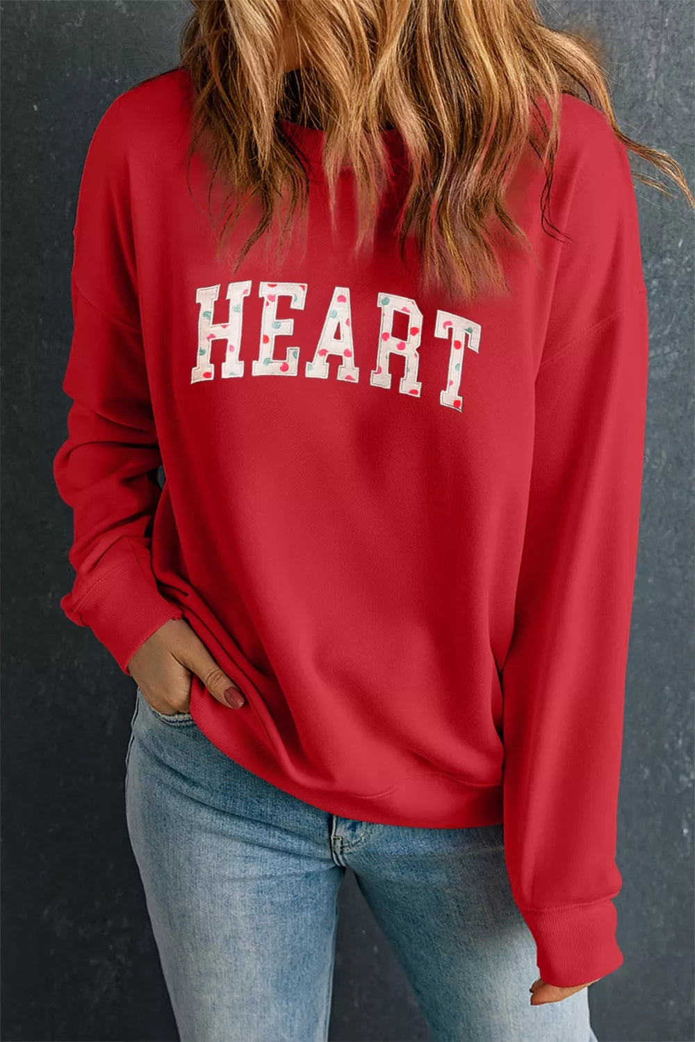 HEART Embroidered Patched Graphic Valentine Sweatshirt Secondary image