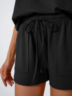 Round Neck Cap Sleeve Top and Shorts Set