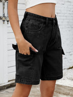 High Waist Denim Shorts with Cargo Pockets