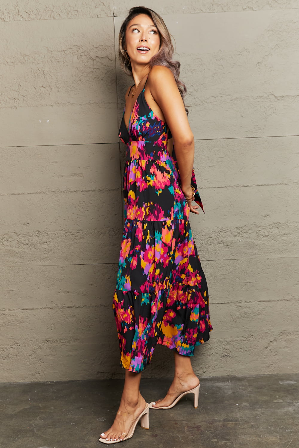 Perfee Cutout Spaghetti Strap Tiered Dress - felvior