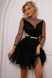 Cutout Mock Neck Mesh Dress - felvior