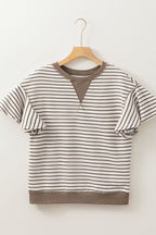 Contrast Striped Ruffle Short Sleeve Top